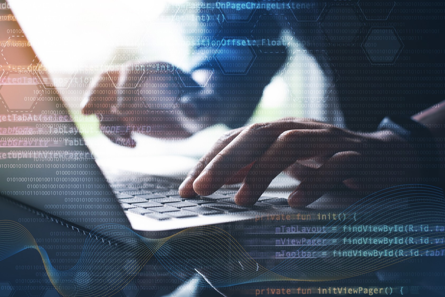 Person an Computer Hologramm Code
