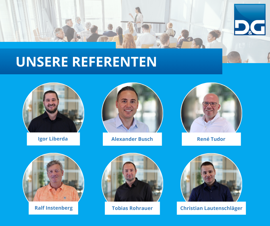 Collage Referenten der Anwederseminare bei D&G-Software