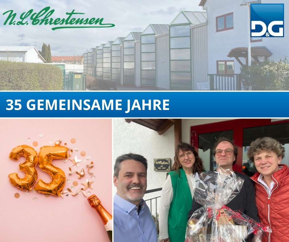 Collage Gew&auml;chsh&auml;user Firma Chrestensen, 35 Jahre, Mitarbeiter Chrestensen erhalten Pr&auml;sent Gesch&auml;ftsf&uuml;hrung D&G-Software